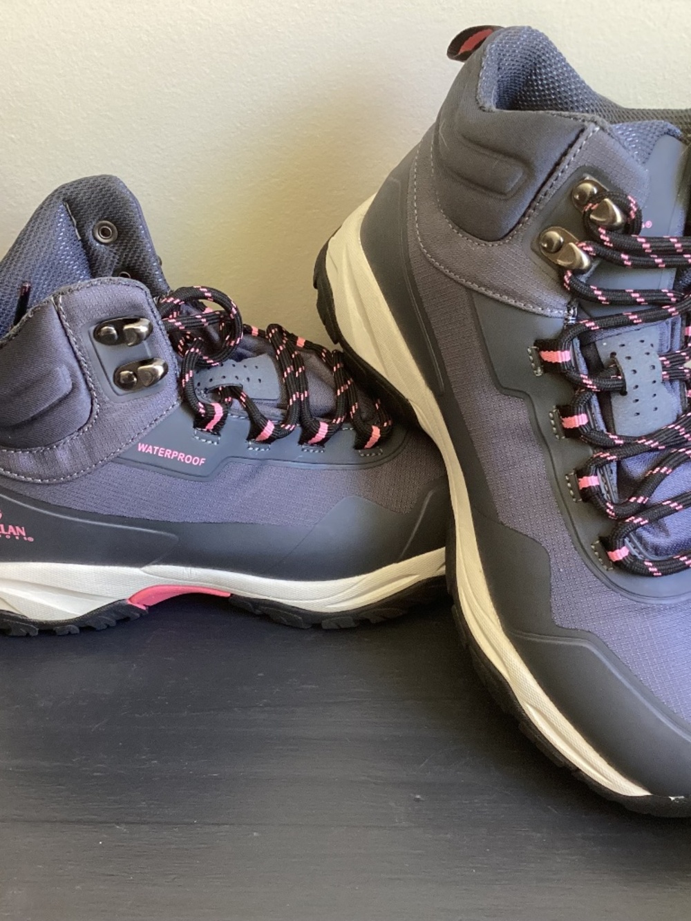 Ladies Magellan Outdoors Hiking Boots Gray and Pink Size 7.5B